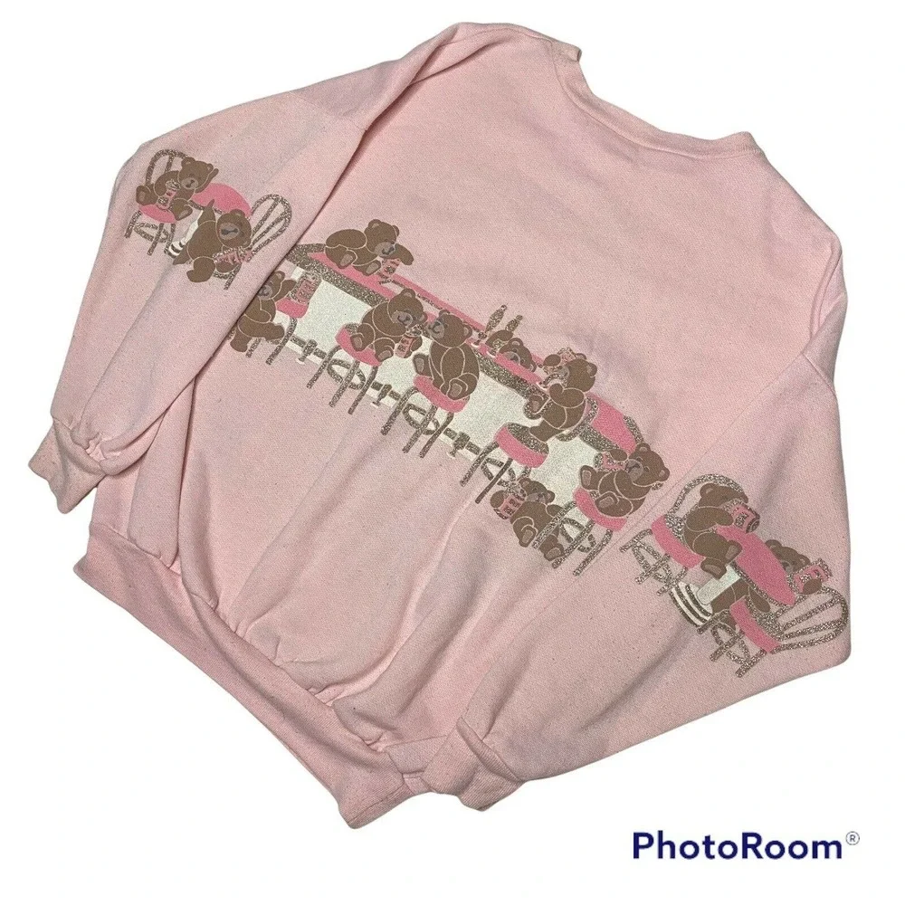 Vintage Spumoni Sweatshirt Teddy Bear Honey Light Funny Bar Beer Pink Glitter - Picture 3 of 7